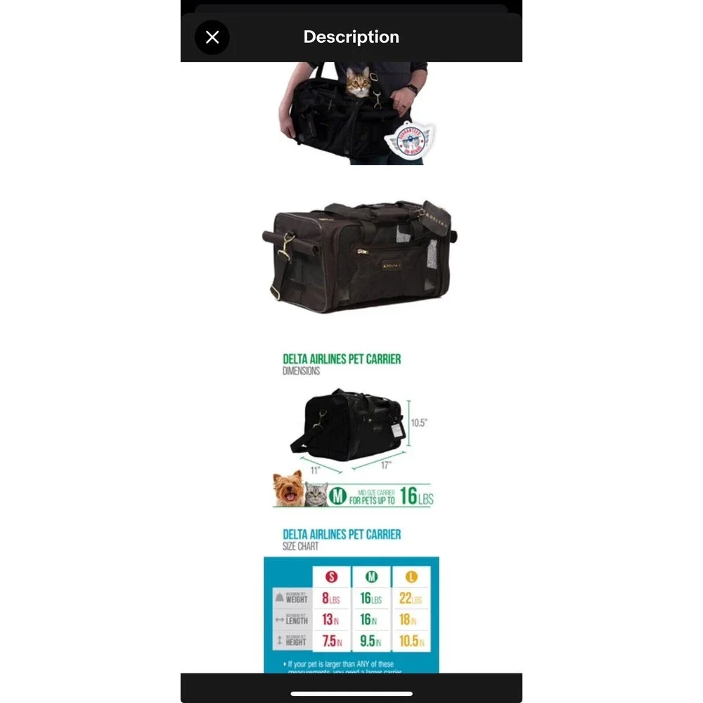 Sherpa - TRAVEL DELTA® AIR LINES® Airline Approved Pet Carrier, Medium, Black